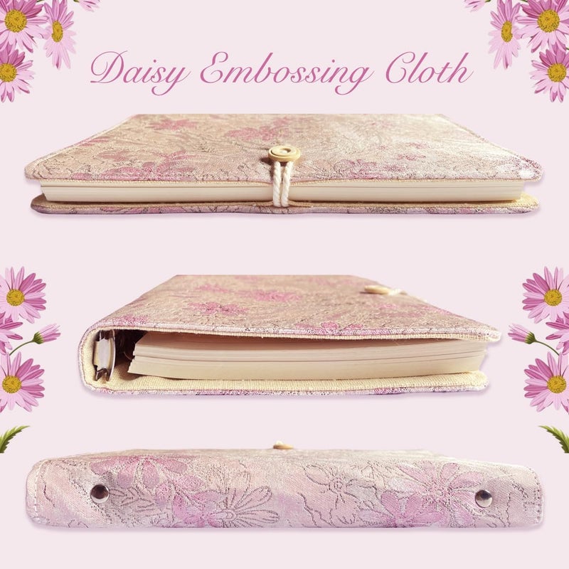 ipoul A5 Binder, 6 Ring Binder, Refillable Notebook, Embroidery Journal, Lined Notebook, Ruled Paper, Travelers Journal, Gift for Women, Planner Binder, Daisy Gifts, Pink - Image 5